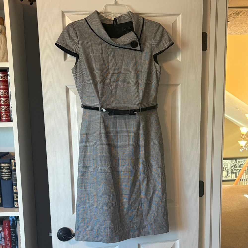 Elegant Gray Midi Dress with Black Accents